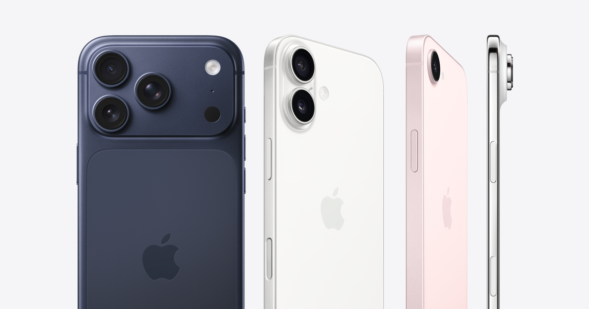 iPhone Airとホワイト・ピンクカラーのiPhone17本体、Apple公式サイトの製品ラインナップ画像