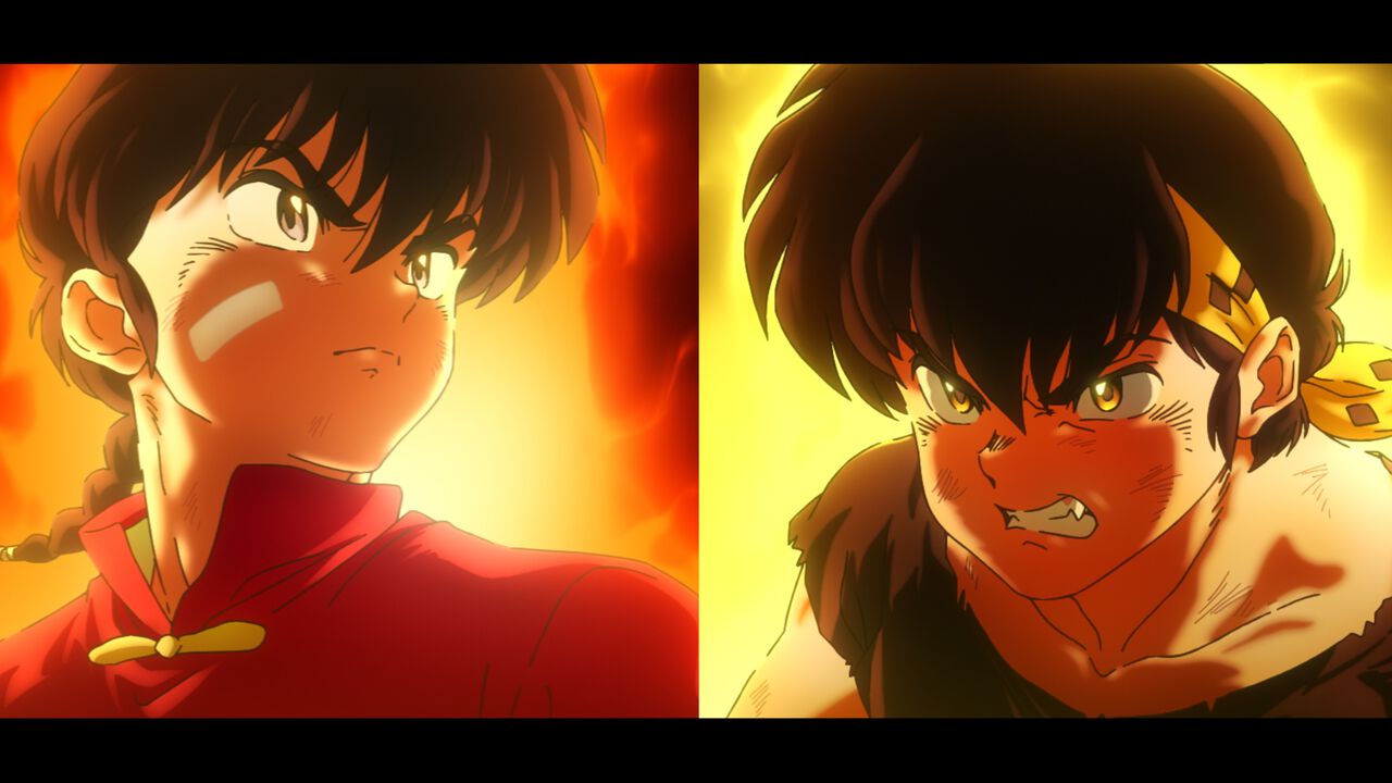 アニメ「らんま1/2」第3期PV第1弾の場面カット、乱馬と良牙が睨み合うシーン