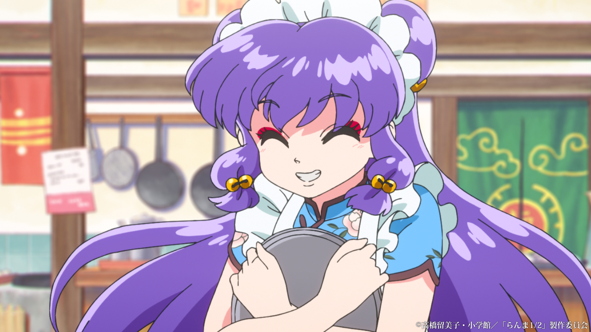アニメ「らんま1/2」第3期第1話に登場するコロンが中華料理を運ぶシーン