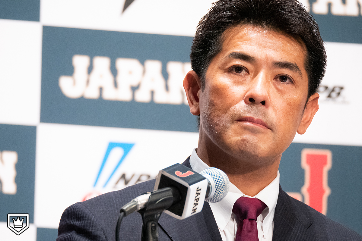 記者会見に臨む稲葉篤紀氏 侍ジャパン関連の取材対応時の写真