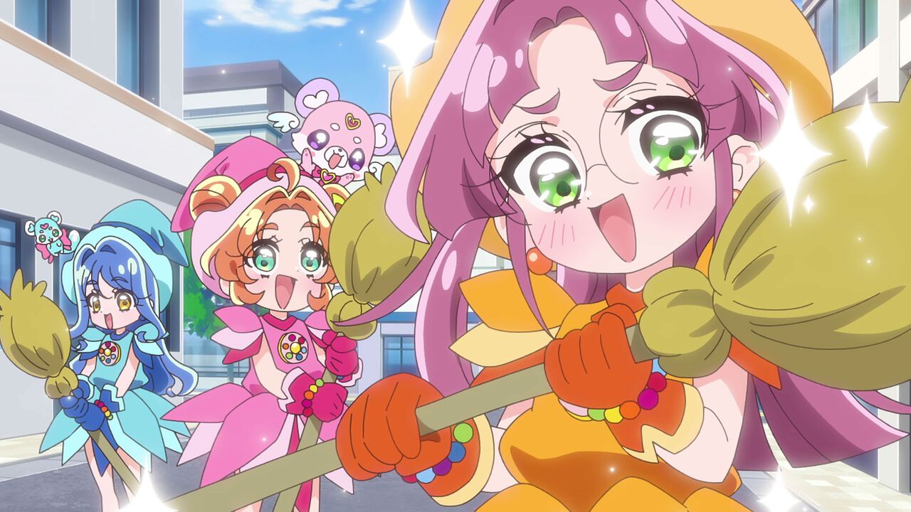 名探偵プリキュア第39話でおジャ魔女どれみの魔女見習い服にコスプレしたプリキュアたちのアップカット